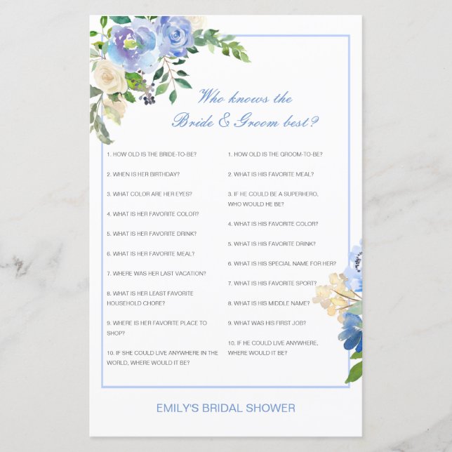 Editable Who Knows Bride and Groom Best Card (Front)