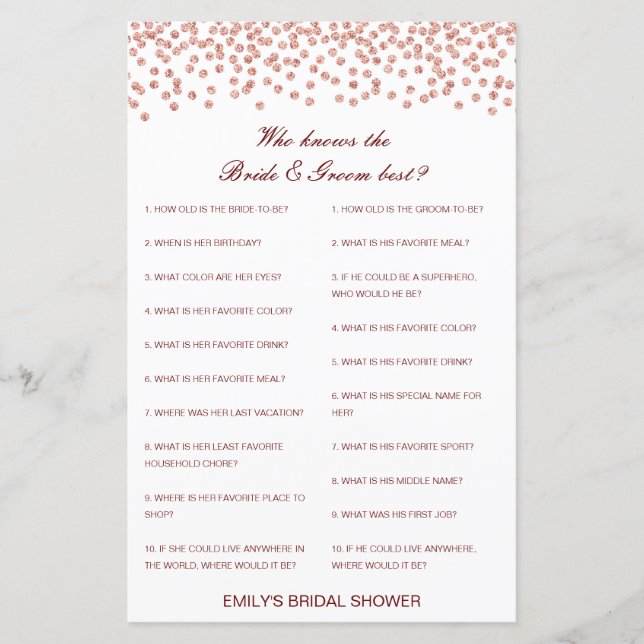 Editable Who Knows Bride and Groom Best Card (Front)