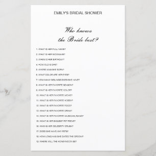 Editable Who Knows Bride Best Bridal Shower Game