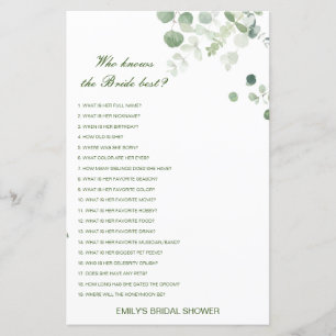 Editable Who Knows Bride Best Bridal Shower Game