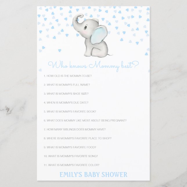 Editable Who Knows Mummy Best Baby Shower Game (Front)