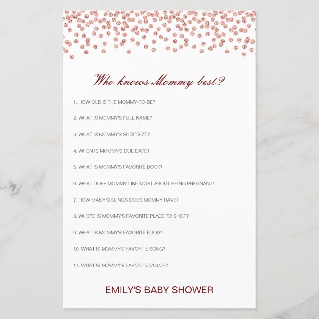 Editable Who Knows Mummy Best Baby Shower Game (Front)