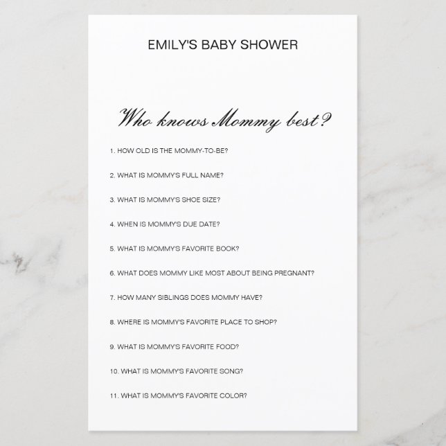 Editable Who Knows Mummy Best Baby Shower Game (Front)