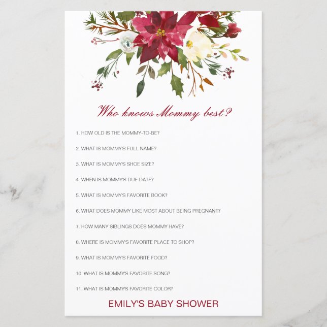 Editable Who Knows Mummy Best Baby Shower Game (Front)