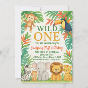 Editable Wild One Safari Birthday Invitation