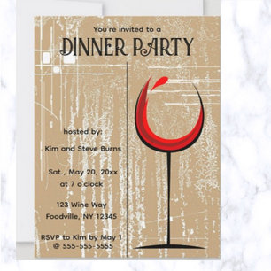 Editable Wine Glass on Brown Background Invitation