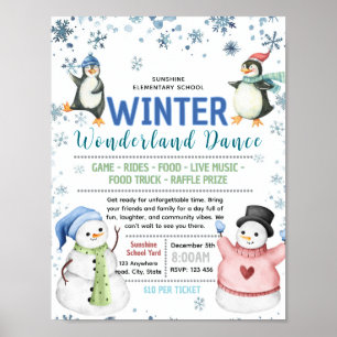 Editable winter dance snowman fundraiser flyer poster