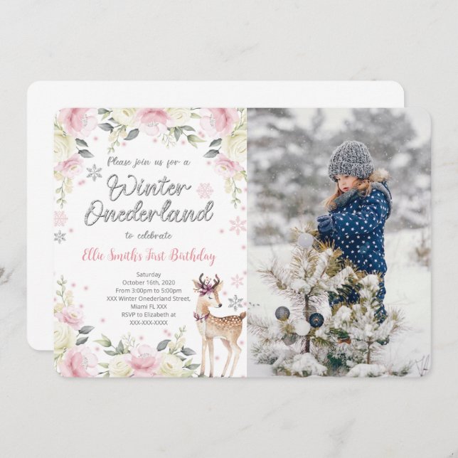Editable Winter Wonderland Photo Invitation (Front/Back)