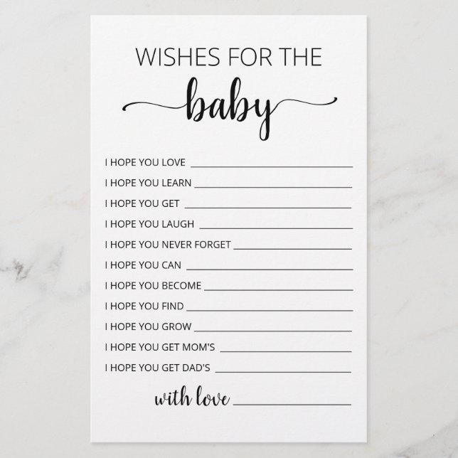 Editable Wishes for Baby Shower Party card (Front)