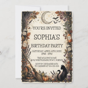 Editable Witchy Halloween Birthday Party Custom Save The Date