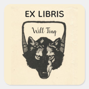 Editable Wolf Head Ex Libris Square Sticker