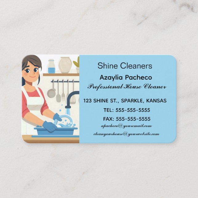 Editable Woman Washing Dishes Maid Services Business Card (Front)