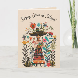 Editable Woman With Hat and Flowers Cinco de Mayo Card