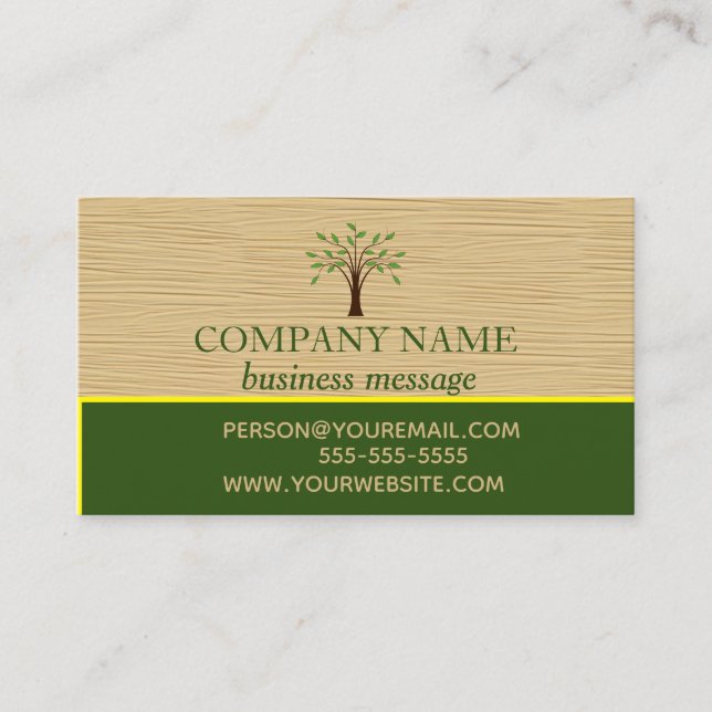 Editable Wood and Tree  Business Card (Front)