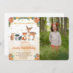 Editable Woodland Birthday Photo Invitation