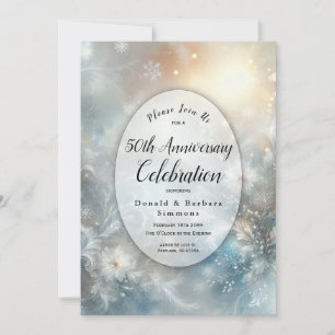 Editable Year Frozen Petals in Winter Anniversary Invitation
