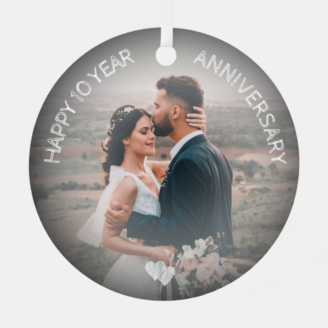 EDITABLE YEAR Happy 10 Years Anniversary Custom Metal Tree Decoration (Front)