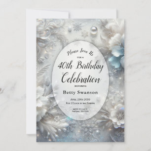 Editable Year Snowy Petals in Bloom Birthday Party Invitation