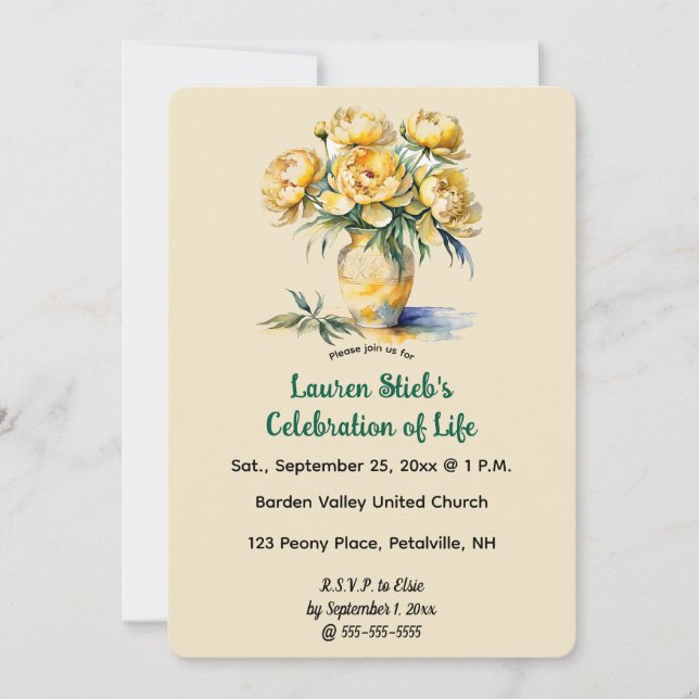 Editable Yellow Peonies Invitation (Front)