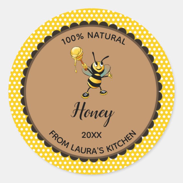 Editable Yellow Polka Dot Honey Label (Front)