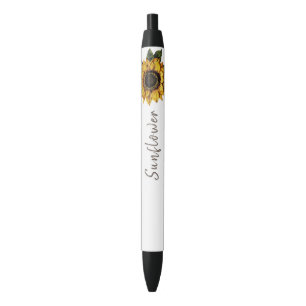 Editable Yellow Sunflower Faux Embroidery - 001 Black Ink Pen