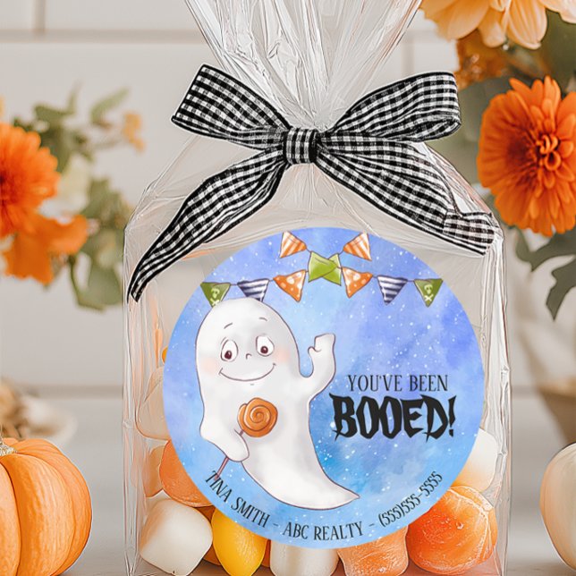 Editable You've Been Booed Halloween Classic Round Sticker (Personalized Halloween Sticker for Business Marketing)