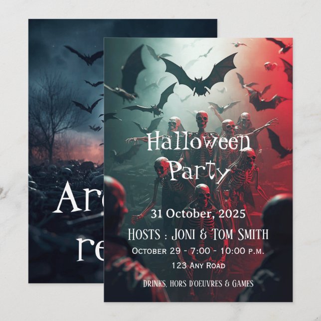 Editable Zombie Halloween Party Invitation| Spooky Invitation (Front/Back)