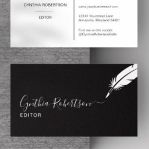Editor Feather Pen Handwriting Elegant Simple Business Card