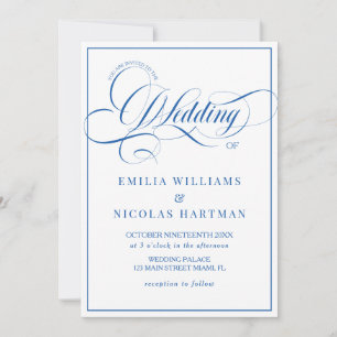Editorial Blue White Wedding All In One Invitation