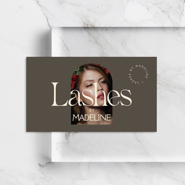 Editorial Chic Text Lashes Ivory/Brown Business Card (Creator Uploaded)