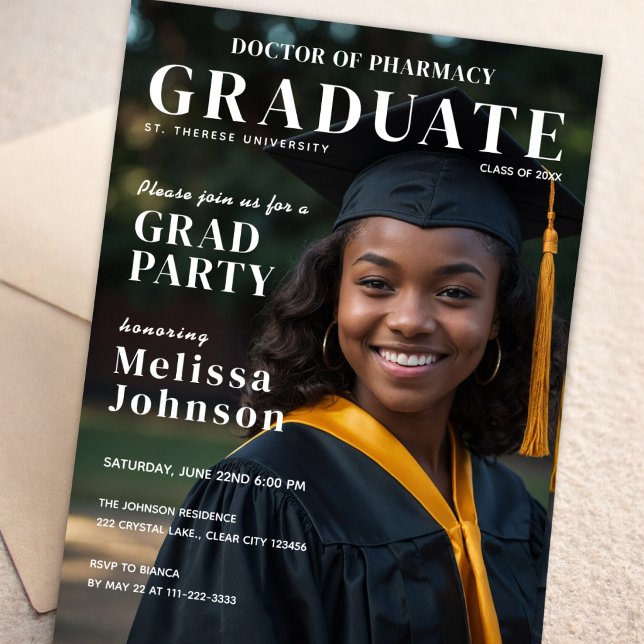 Editorial Graduation Photo Invitation (Crisp photo graduation invite showcasing modern typography and clean design)