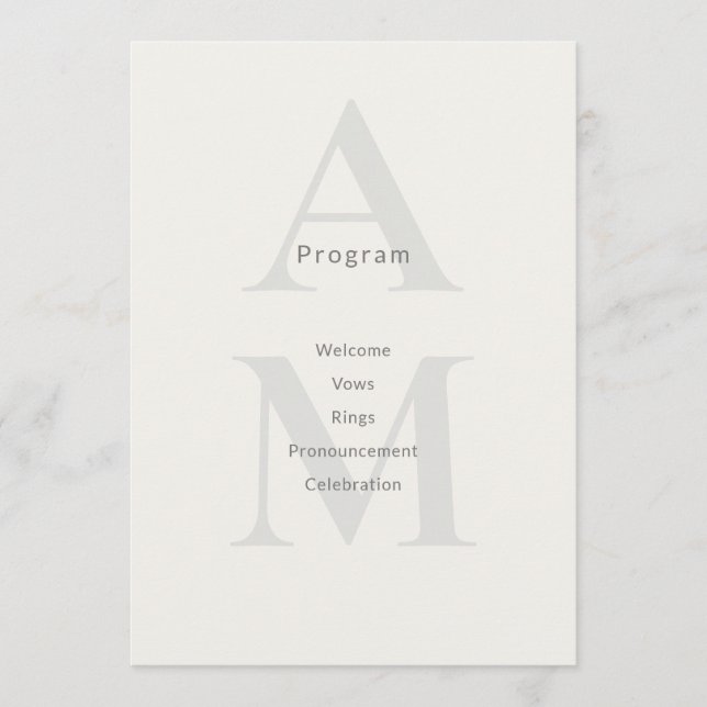Editorial Initial Minimal Wedding Program Card (Front)