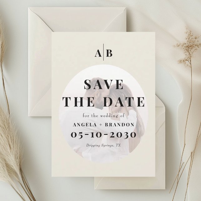 Editorial Ivory Monogram Photo Wedding Save The Date (Creator Uploaded)