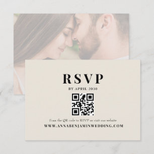 Editorial Ivory Photo QR Code Wedding RSVP Card