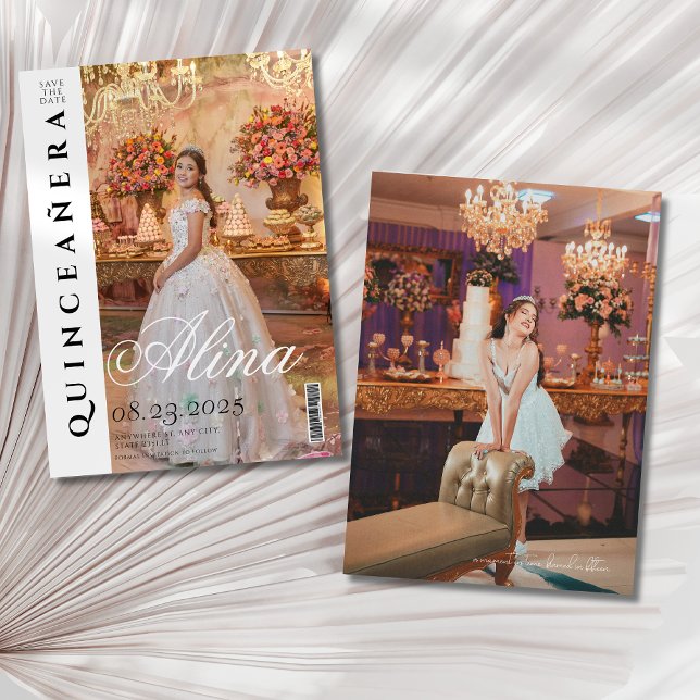 Editorial Magazine Cover quinceanera Save The Date Invitation (Creator Uploaded)