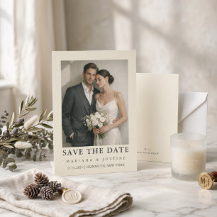 Editorial Minimalist Winter Ivory Wedding Photo  Save The Date