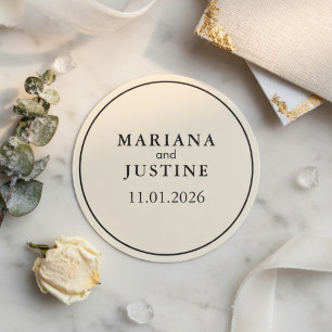 Editorial Minimalist Winter Wedding Elegant Round  Classic Round Sticker