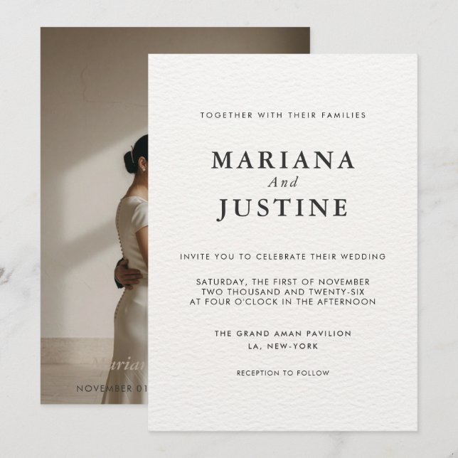 Editorial Minimalist Winter Wedding Photo Layout  Invitation (Front/Back)