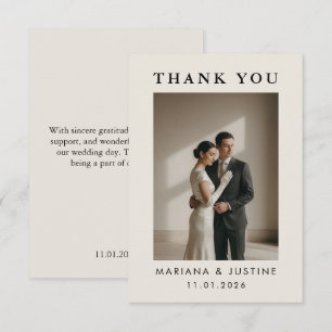 Editorial Minimalist Winter Wedding Photo Message  Thank You Card