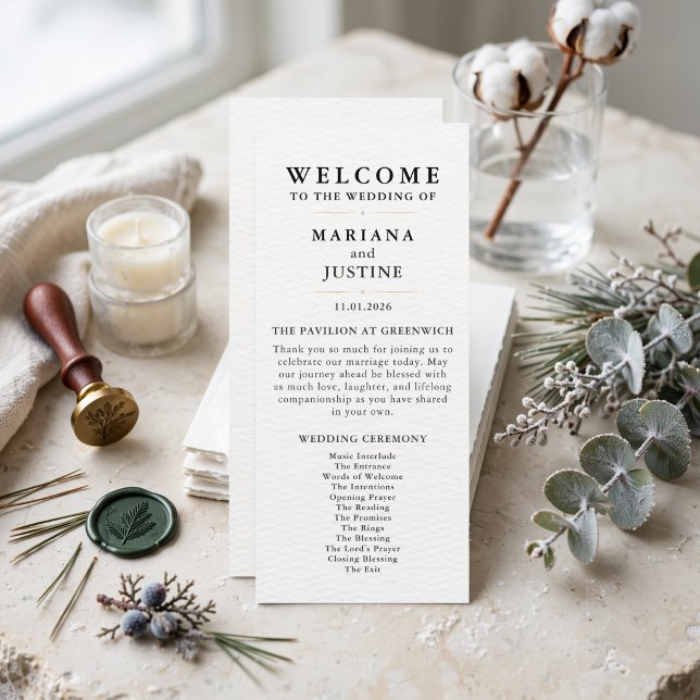 Editorial Minimalist Winter Wedding Program Card (Editorial Minimalist Winter Wedding Program Card)
