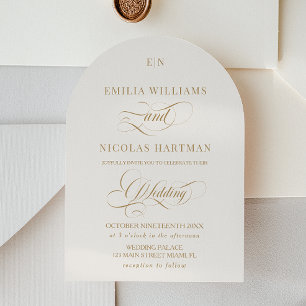 Editorial Monogram Ivory Gold Wedding Invitation