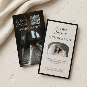 Editorial Script Qr Code and Photo Professional Business Card