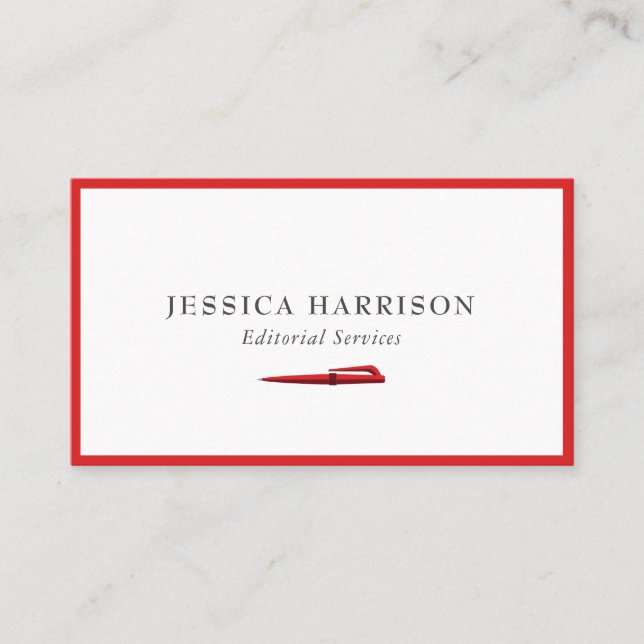 Editorial Services Red Border Business Card (Front)