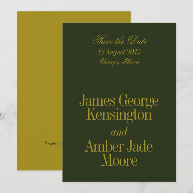 Editorial Style Olive Green Chartreuse Wedding Invitation (Front/Back)