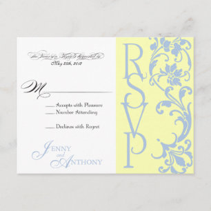 eDIY Elegant Simple RSVP Buttercream and Sky Blue Card