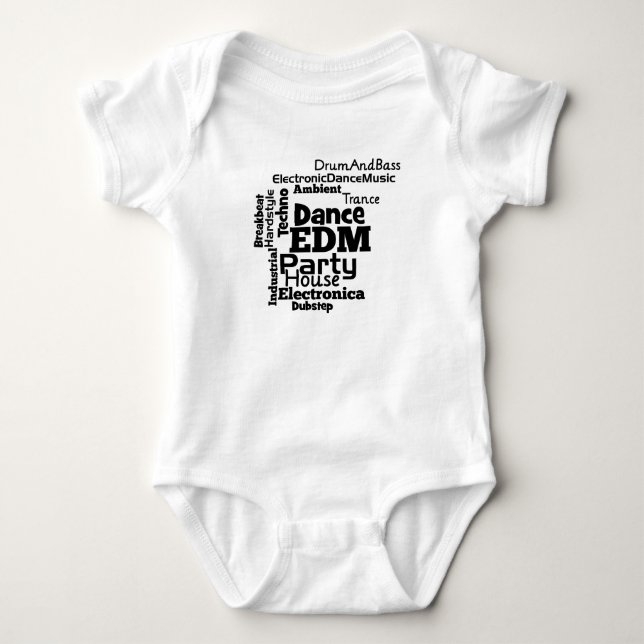 EDM Dance Party Word Cloud Baby Bodysuit (Front)
