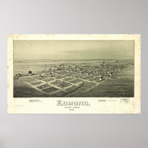 Edmond Oklahoma 1891 Antique Panoramic Map Poster