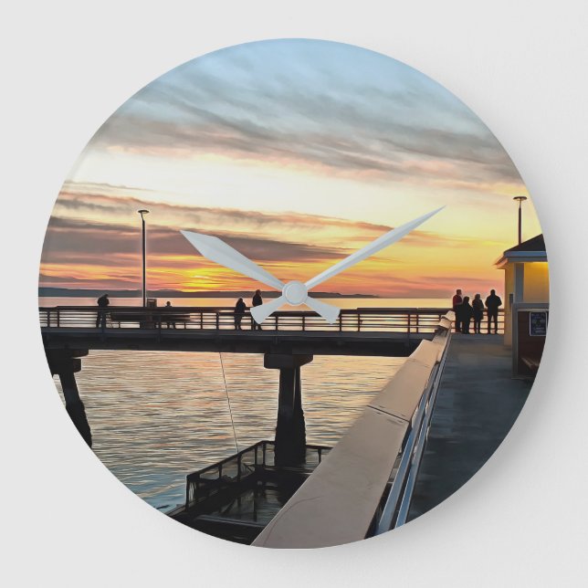 Edmonds Washington Pier at Sunset Large Clock (Front)