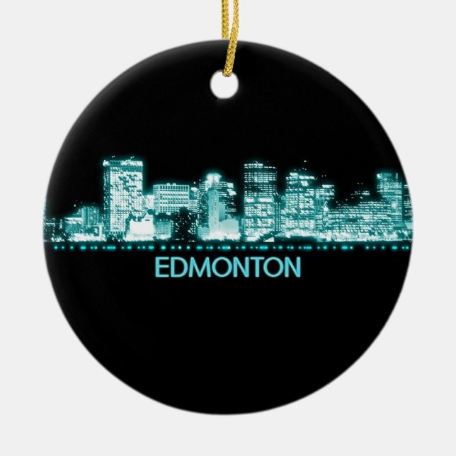 Edmonton Skyline Ceramic Tree Decoration (Front)