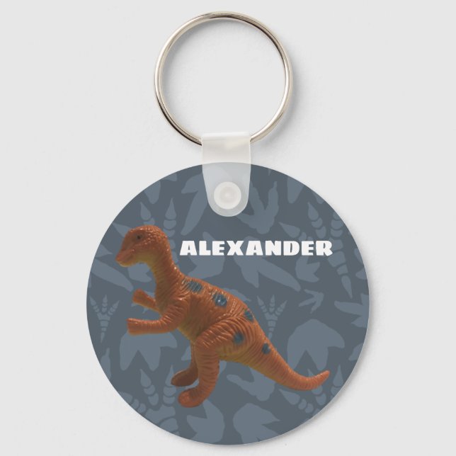 Edmontosaurus Toy Dinosaur Orange and Blue Gray Key Ring (Front)